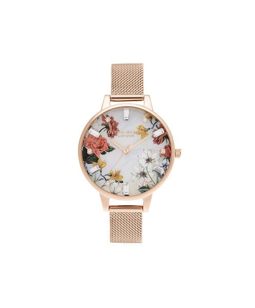 OLIVIA BURTON】スパークルフローラル - デミ マザーオブパールダイヤルローズゴールドメッシュ（OB16BF28） – karendo  online shop