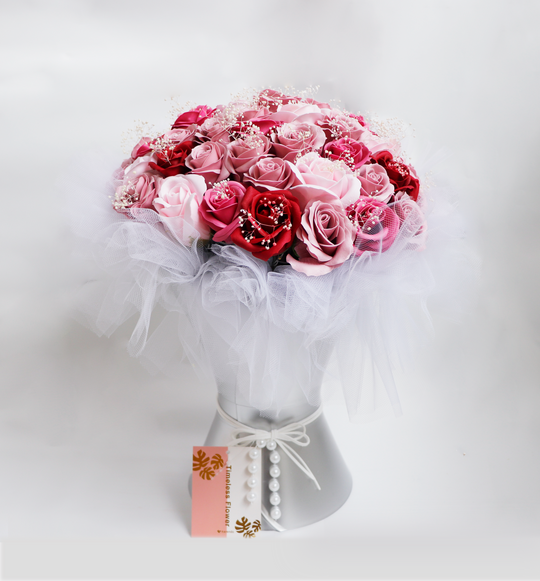 【観賞用ソープフラワー:rafulu】50輪スタンディングブーケ　ピンクローズ