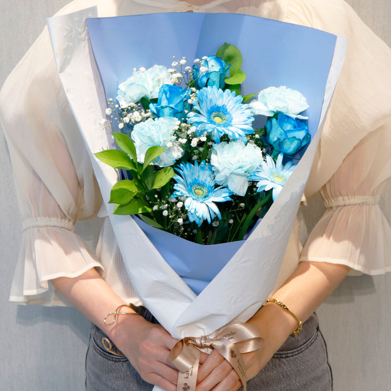 ＜LED付も選べます！＞【生花】推し活花束M　ブルー