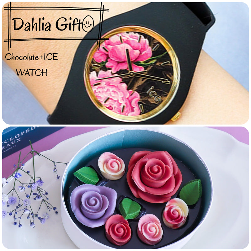 季節限定【ICE-WATCH+ Chocolate】ICE flower - ブラックダリア - スモール+- ＋ロズレ・ダリア チョコレート