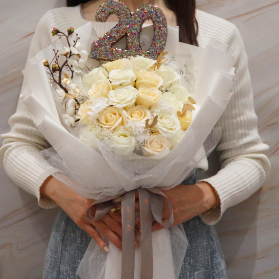 ハート形花束ソープフラワーローズ成人式 観賞用ソープフラワー:rafulu】＜成人式！＞20thローズブーケ（全3種