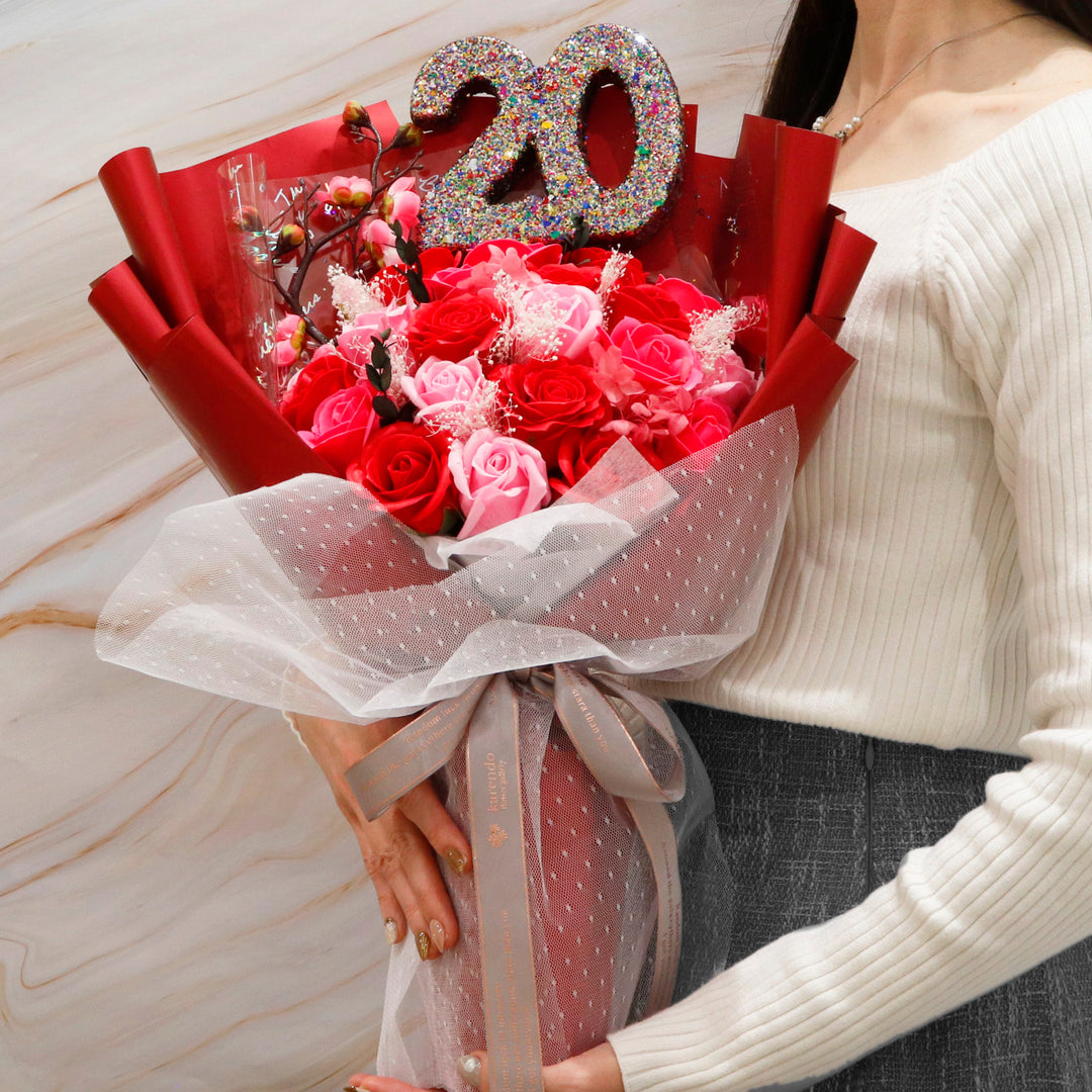 ハート形花束ソープフラワーローズ成人式 観賞用ソープフラワー:rafulu】＜成人式！＞20thローズブーケ（全3種