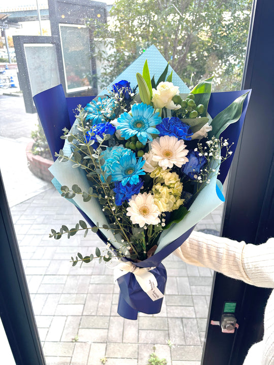 【生花】カラードおまかせ花束（ブーケ）L　＜ブルー系＞