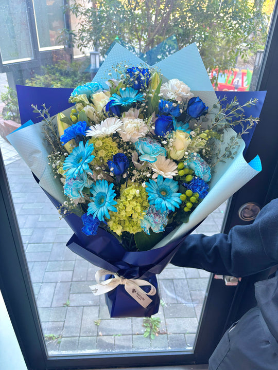 【生花】カラードおまかせ花束（ブーケ）LL　＜ブルー系＞