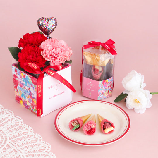 【5/3㈰～5/10㈰お届け】コーンフルーリスタンディング・アネモネルージュ＆カーネアレンジ赤系set