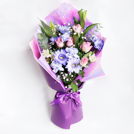 【生花】カラードおまかせ花束（ブーケ）L　＜ラベンダー系＞