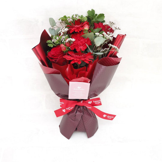 【生花】カラードおまかせ花束（ブーケ）S　＜レッド系＞