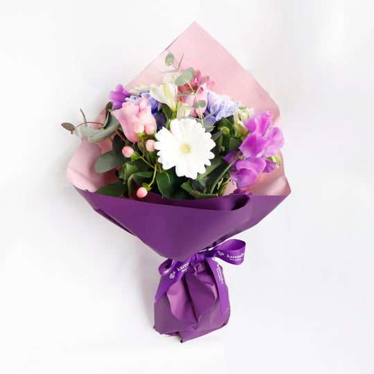 【生花】カラードおまかせ花束（ブーケ）S　＜ラベンダー系＞