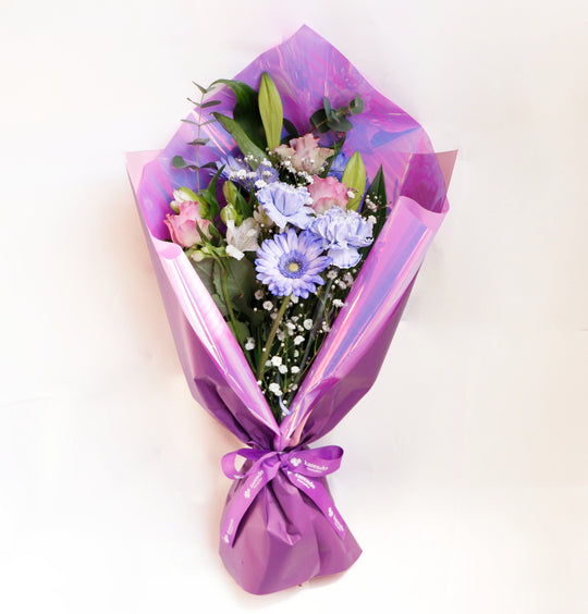 【生花】カラードおまかせ花束（ブーケ）M　＜ラベンダー系＞