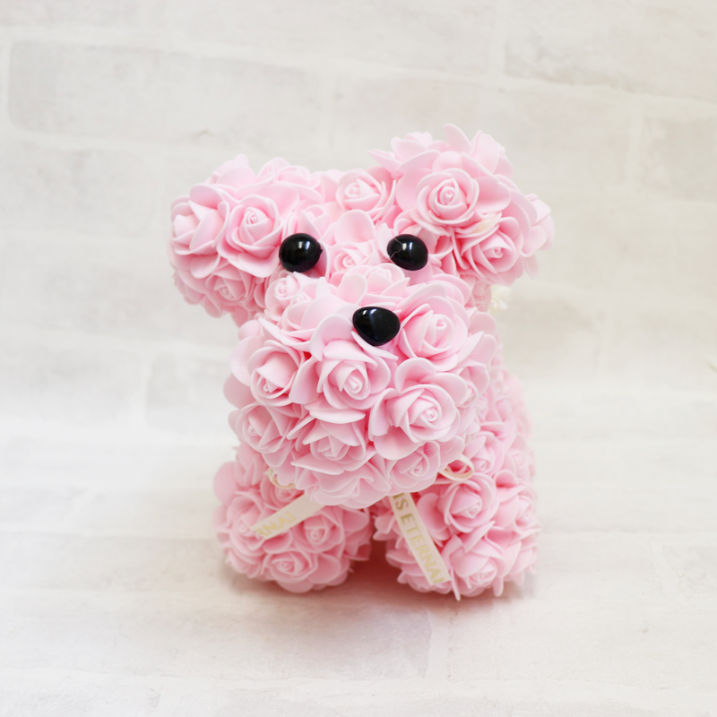 sweet puppy with flowers pink