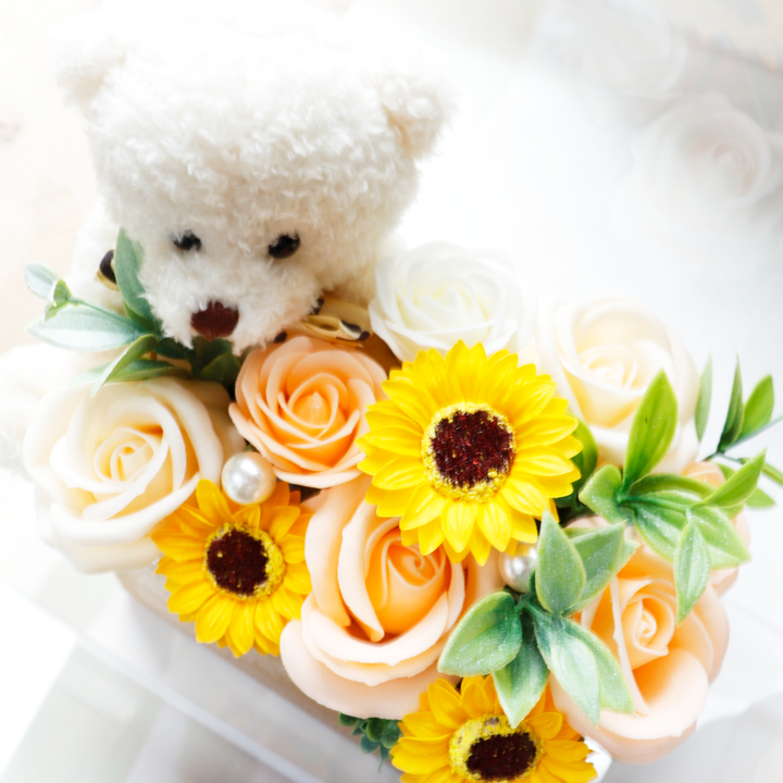 観賞用ソープフラワー:rafulu】クリアベアアレンジM（全3色