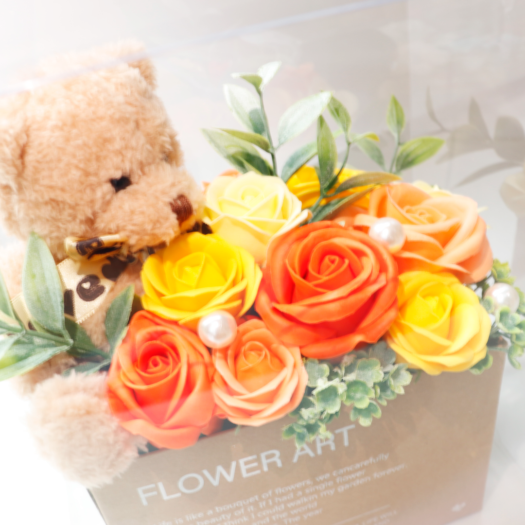 黄色とオレンジ系バラのソープフラワーアレンジ アレンジメントソープフラワー（イエロー系）の通販 by かつら\u0027s shop