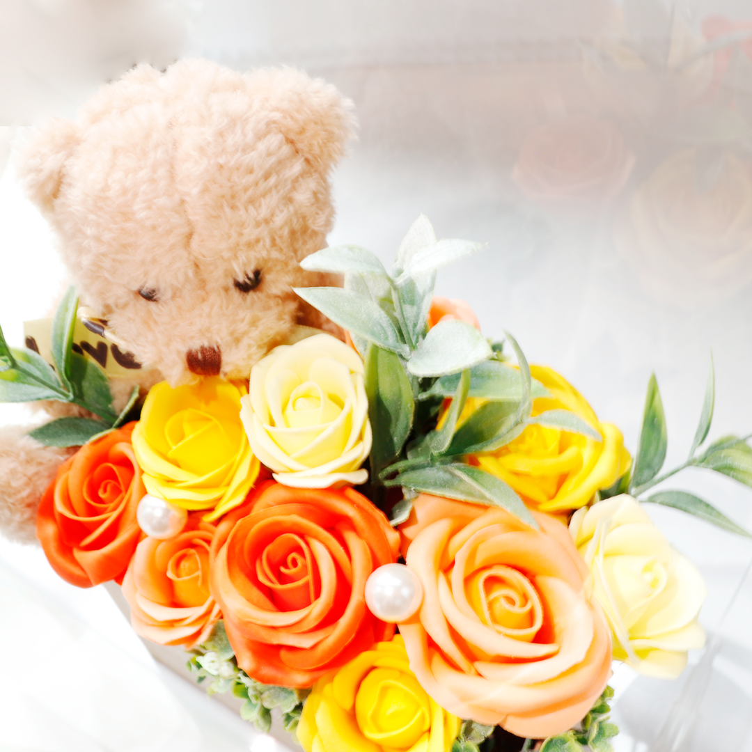 観賞用ソープフラワー:rafulu】クリアベアアレンジM（全3色