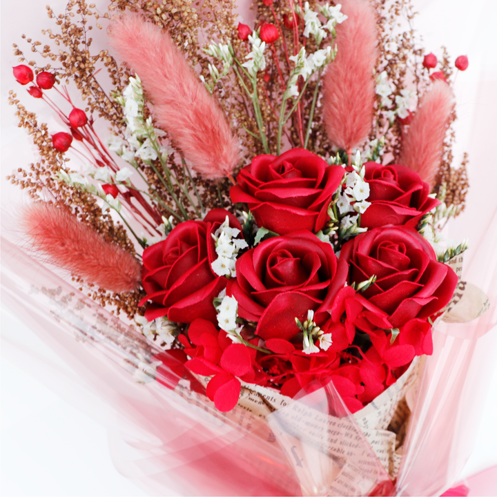 絹布花フーケ Preserved flower tweed wanghong bouquet | Ms Peony