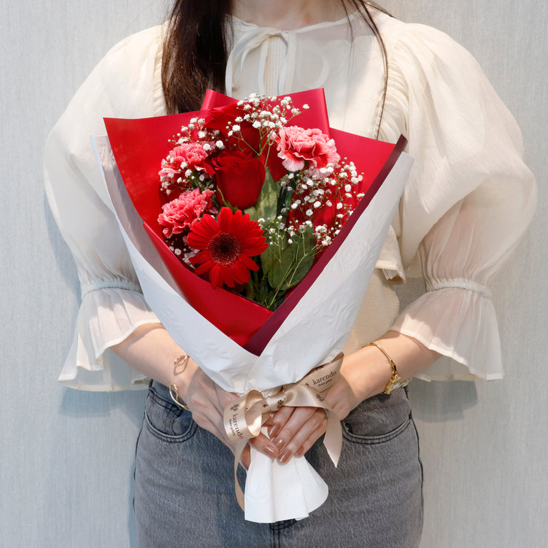 ＜LED付も選べます！＞【生花】推し活花束S　レッド
