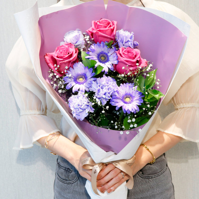 ＜LED付も選べます！＞【生花】推し活花束M　ラベンダー