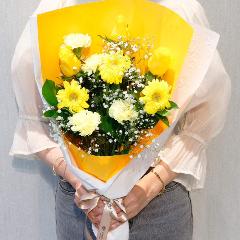 ＜LED付も選べます！＞【生花】推し活花束M　イエロー