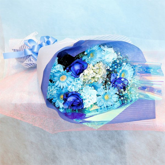 【生花】カラードおまかせ花束（ブーケ）M　＜ブルー系＞