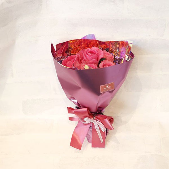 【生花】ピンクローズブーケ（バラ6本）