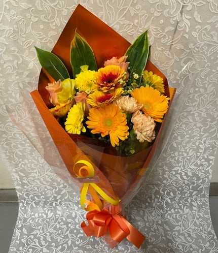 【生花】カラードおまかせ花束（ブーケ）L　＜オレンジ系＞