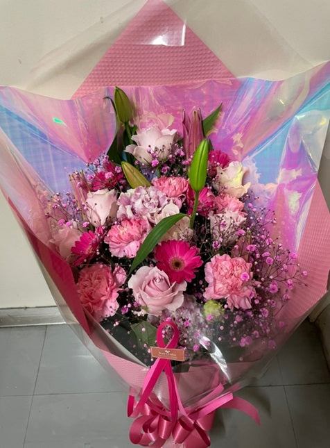 【生花】カラードおまかせ花束（ブーケ）L　＜ピンク系＞