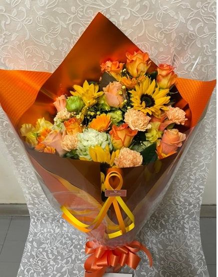 【生花】カラードおまかせ花束（ブーケ）LL　＜オレンジ系＞