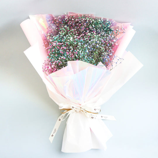 【生花】かすみ草ブーケLL レインボー